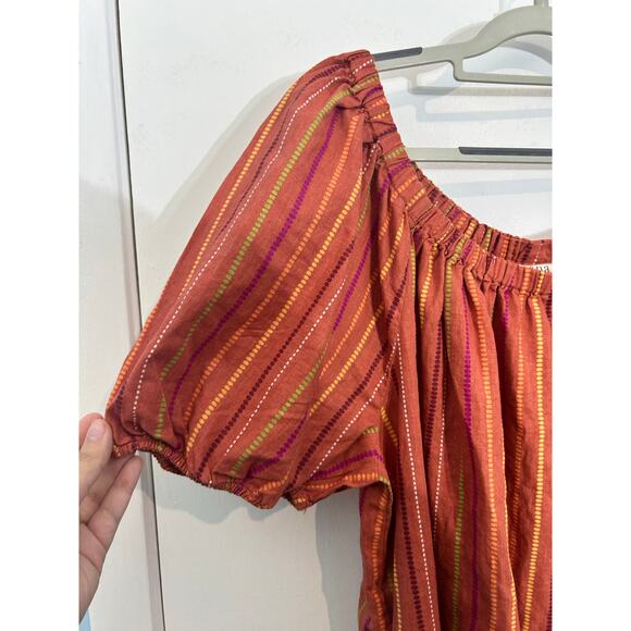 ANA Linen Blend Dress XL Orange Striped Textured Tropical Coastal Beachy NWT - Picture 3 of 9
